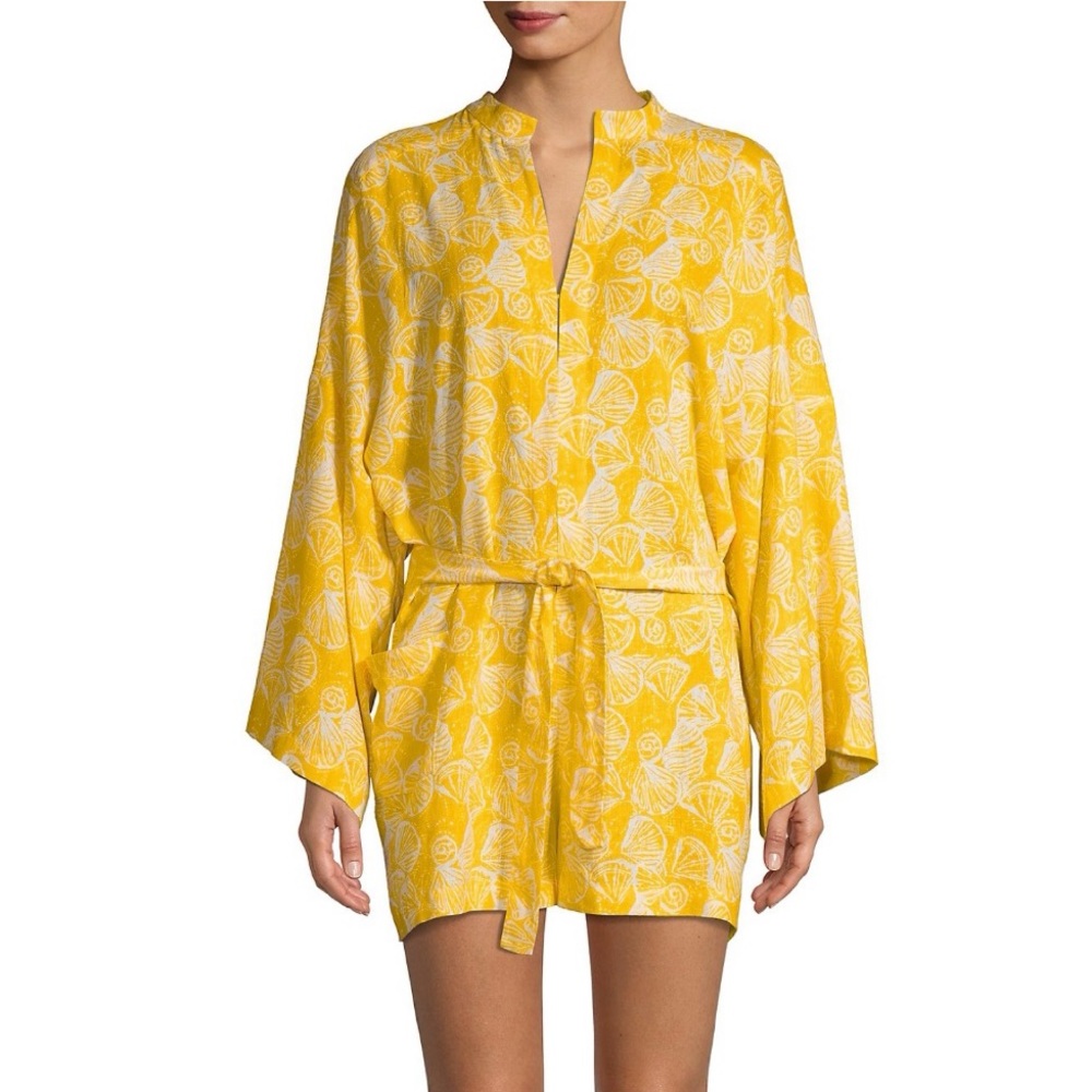 Free People Printed Linen Blend Romper Yellow